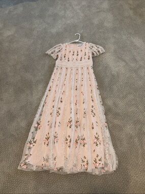 Mac Duggal Girls' Blush Pink Floral Lace Gown